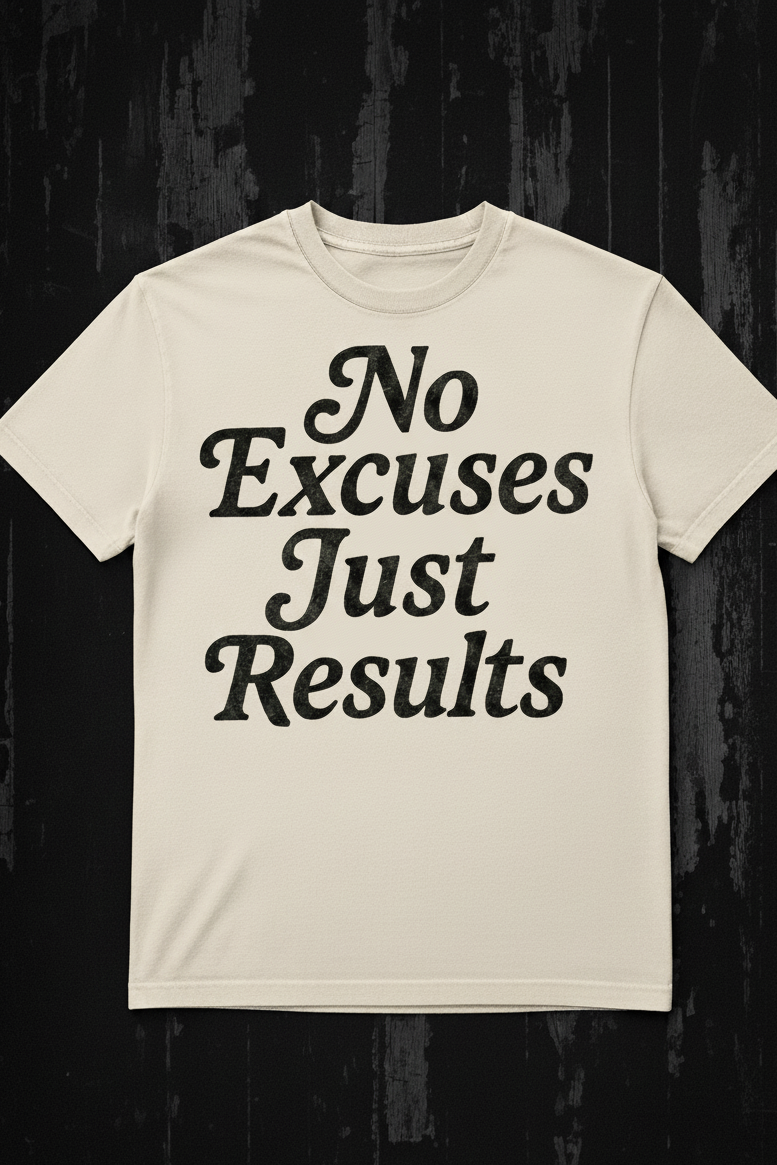 No Excuses Just Results Tee (Beige)