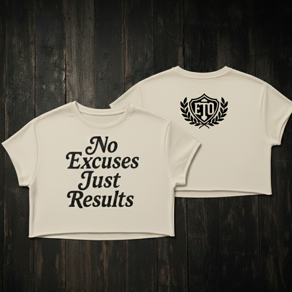 No Excuses Just Results Girls Crop-Top (Beige)