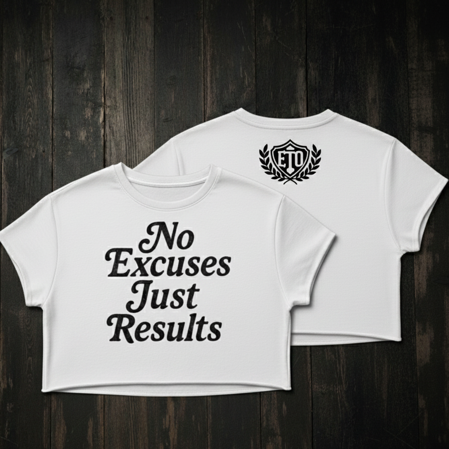 No Excuses Just Results Girls Crop-Top (White)