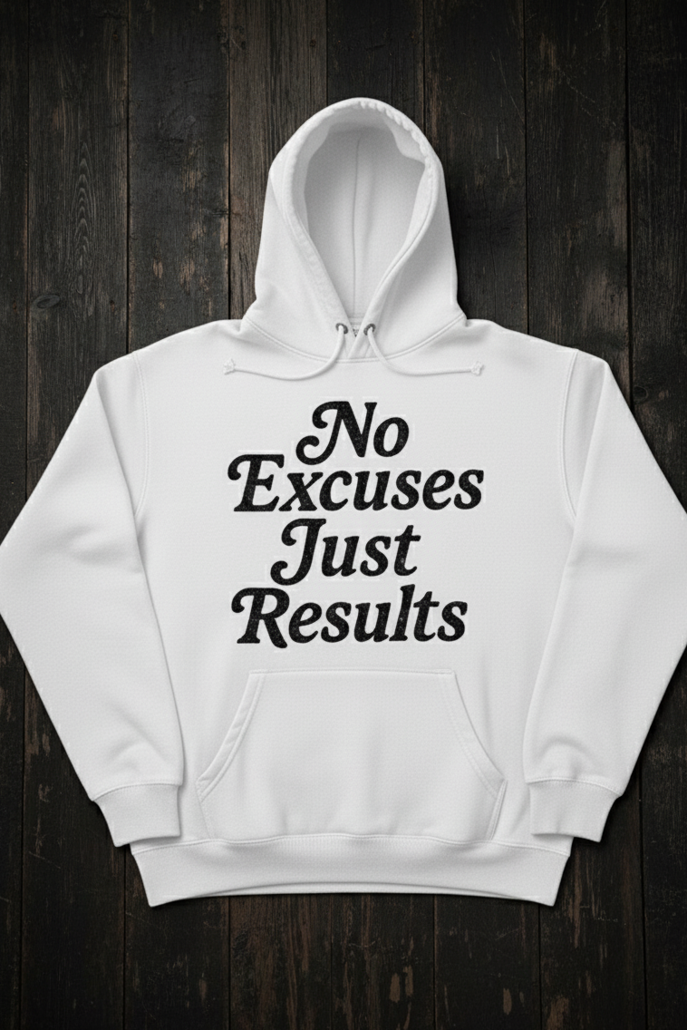 No Excuses Just Results Hoodie (White)