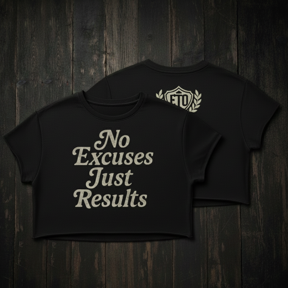 No Excuses Just Results Girls Crop-Top (Black)