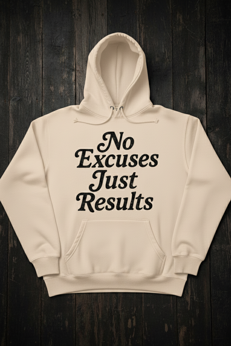 No Excuses Just Results Hoodie (Beige)